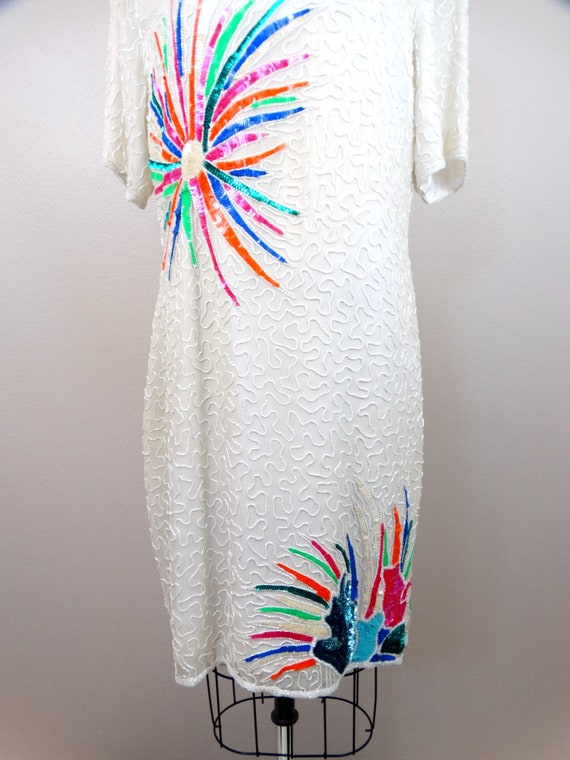 Neon POP Sequined Dress // Bright Vintage Sequin … - image 4