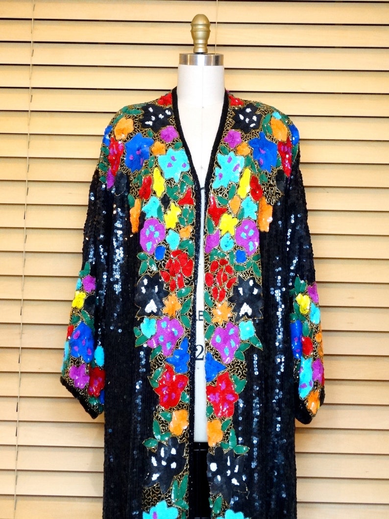 INCREDIBLE Retro Sequined Kimono / Rainbow Floral Sequin Long - Etsy