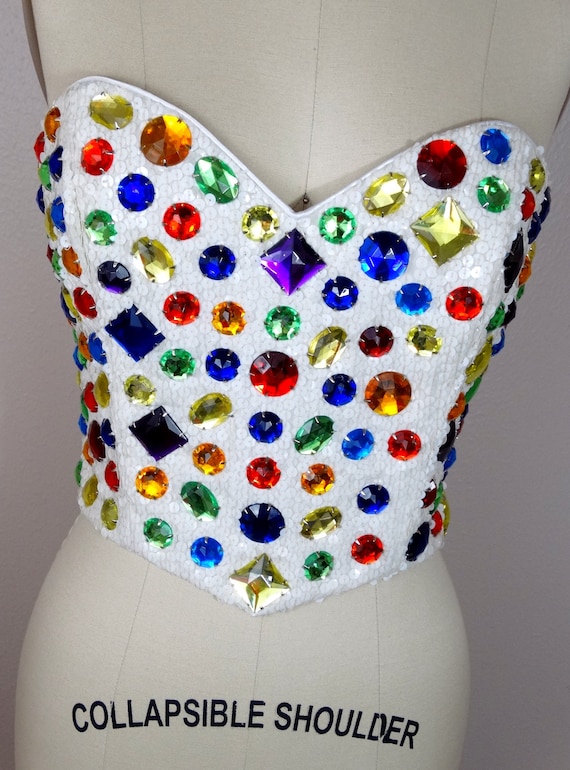 RARE Rainbow Jewel Encrusted Bustier / 1990’s Vin… - image 4