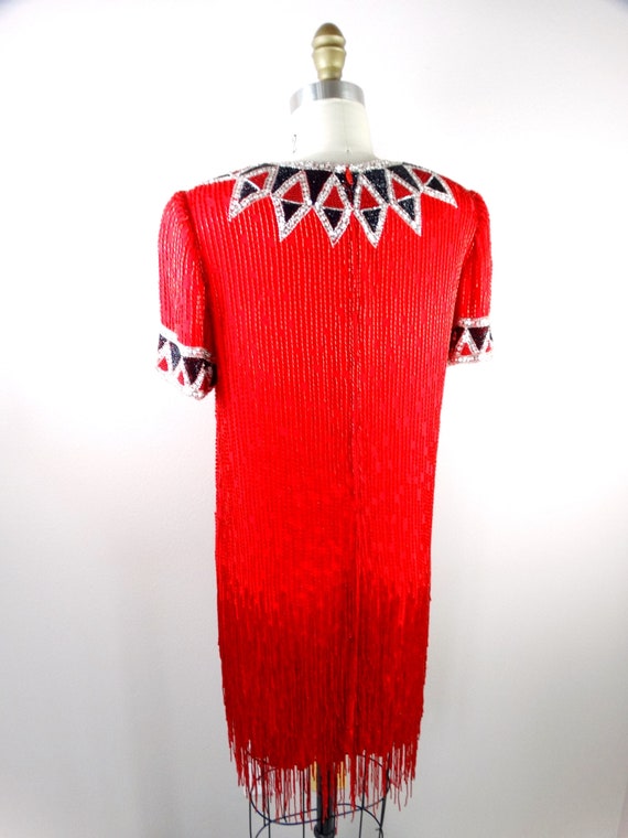 Bob Mackie Beaded Dress // Vintage Red Silk Fring… - image 6