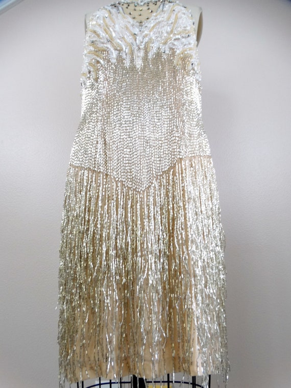 VTG Pearl Beaded Fringed Dress // Heavily Embelli… - image 3