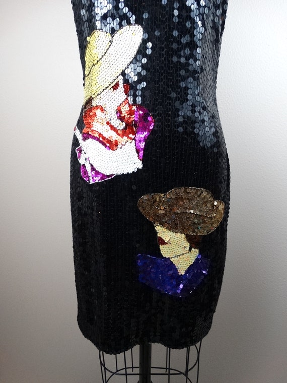 Vogue Novelty Sequin Dress / RARE Vintage Portrait Se… Gem