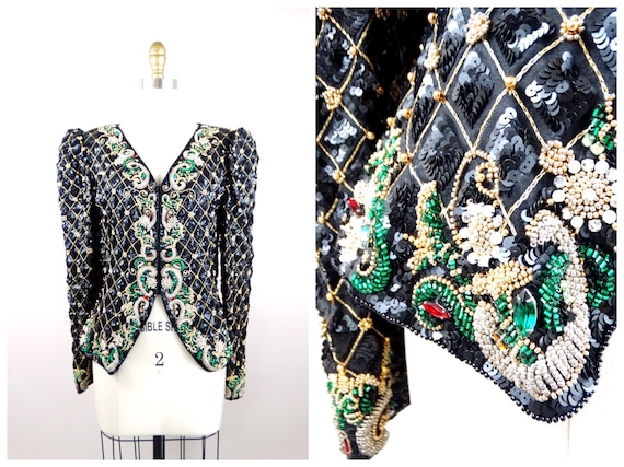Ornate Crystal Beaded Button Down Top / Vintage C… - image 1