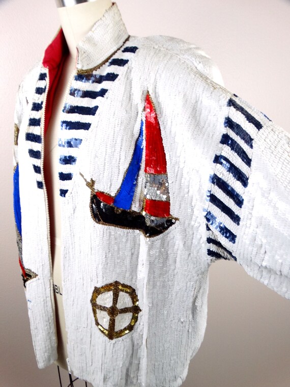 80s Nautical Novelty Sequin Vintage Jacket // Sai… - image 4