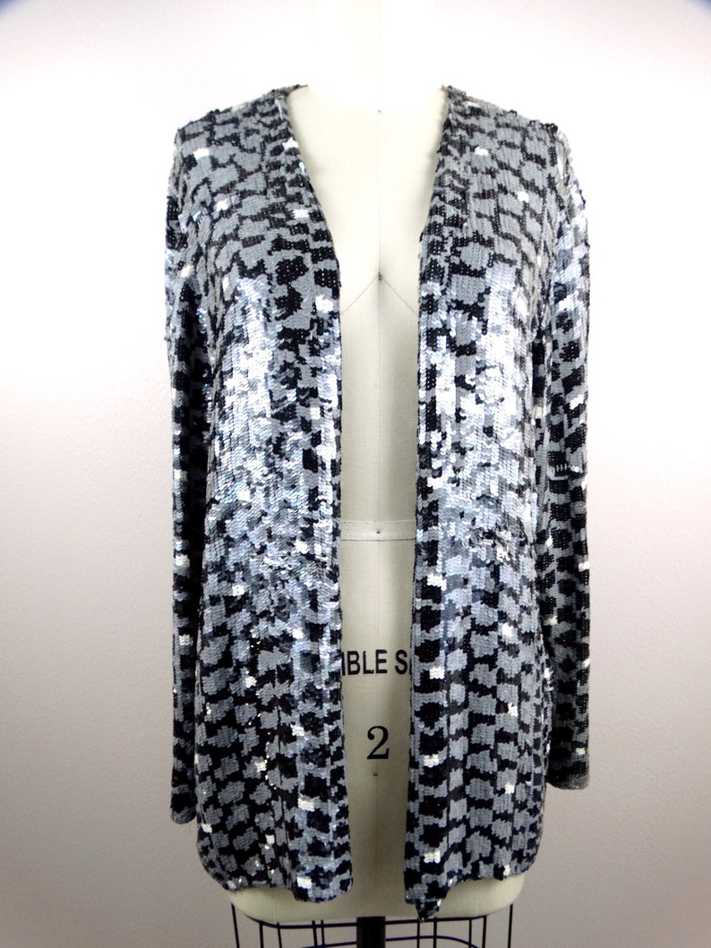 S/M Animal Print Sequin Jacket / Exotic Snake Fully Sequined Open Top
