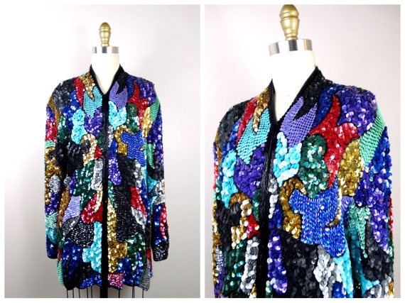 RARE Mosaic Sequin Jacket / Colorful Embellished … - image 4