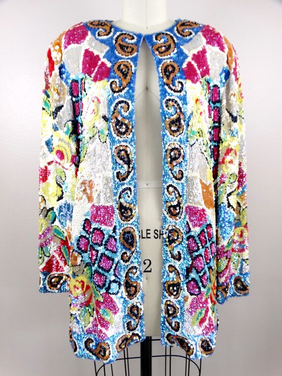 S/M Iridescent Sequined Jacket / Pastel Retro Vin… - image 2