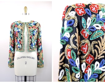 George F. Couture Crystal Beaded Bolero / Rhinestone Embellished Art Deco Paisley Beaded Cropped Jacket