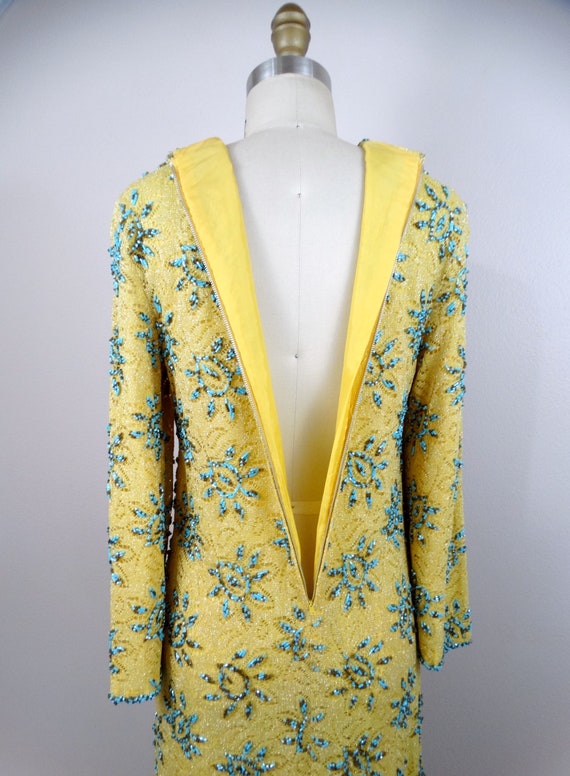 60s Mod Embellished Lace Dress // 1960s Mustard Y… - image 7
