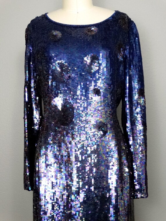 Neil Bieff Sequin Mini Dress // Navy Blue Formal … - image 2