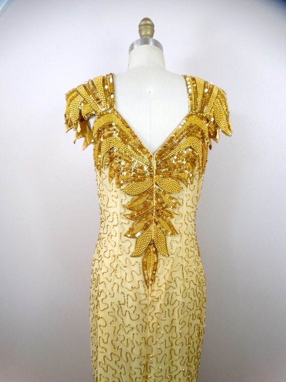 Art Deco Gold Sequin Dress // Vintage Beaded Sequ… - image 9