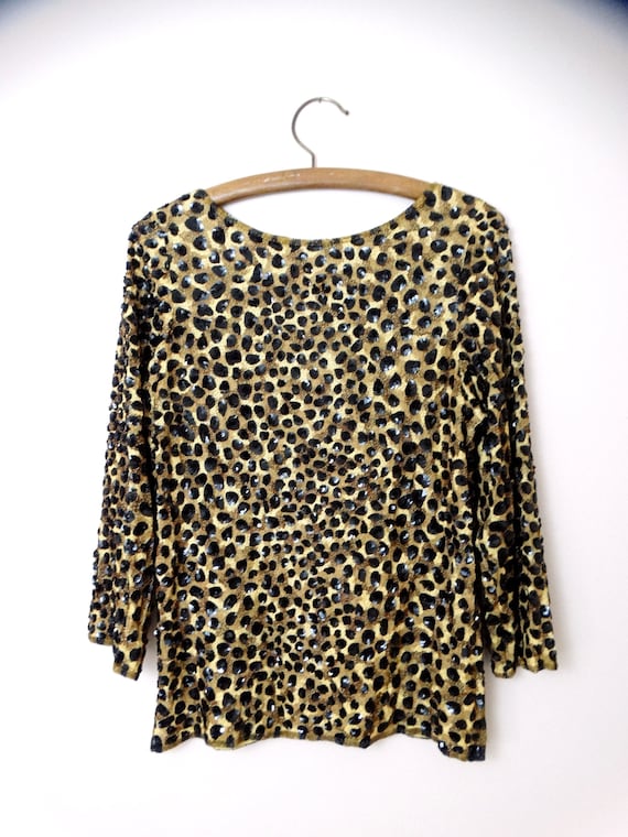 Wild Leopard Sequin Embellished Top // Vintage Se… - image 2