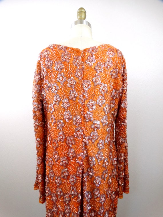 60s Orange Lace Pink Sequined Beaded Gown / 1960'… - image 9