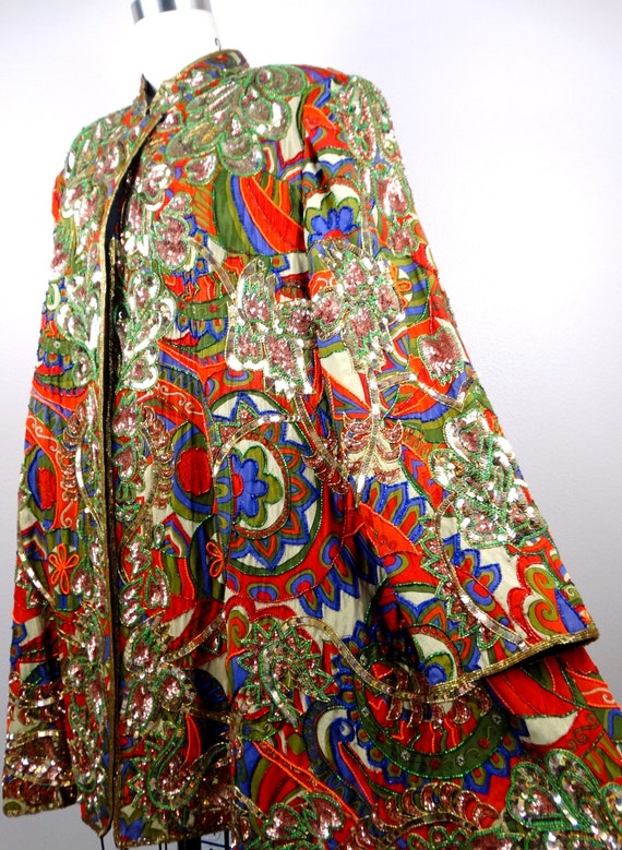 VTG Sequin Beaded Overcoat / Bohemian Novelty Lon… - image 8