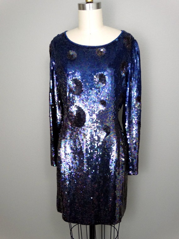 Neil Bieff Sequin Mini Dress // Navy Blue Formal … - image 5