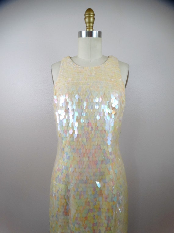 Iridescent Sequined Dress // Ivory Paillette Sequ… - image 3