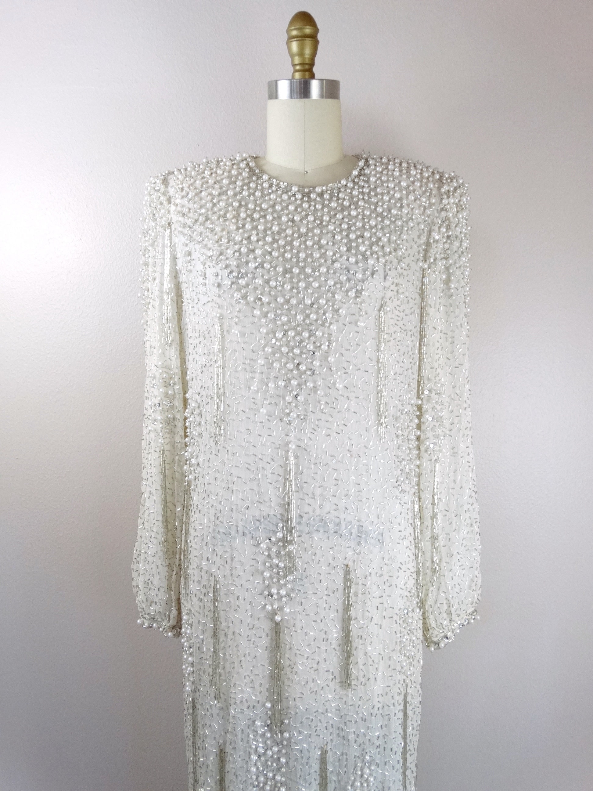 knit dress with fringing and faux pearl beads Pearl Knit Dress – marbl.ae