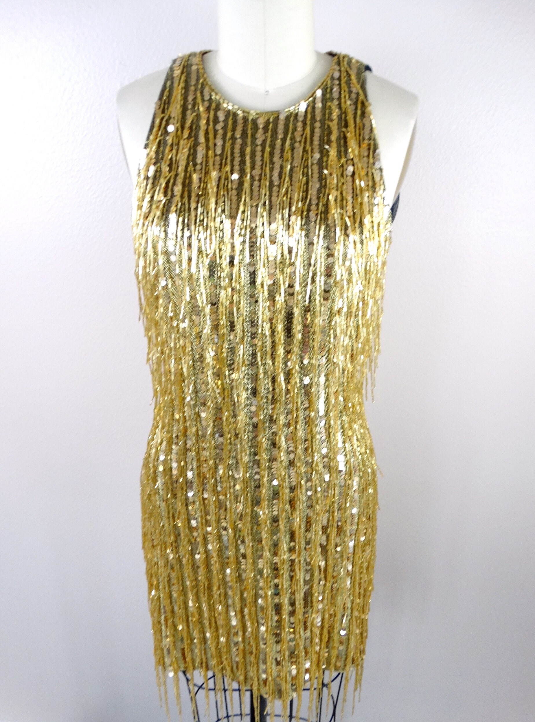 All Over Fringe Beaded Sequin Dress // Fringed Gatsby Flapper Dress // Gold  Embellished Mini Dress - Etsy