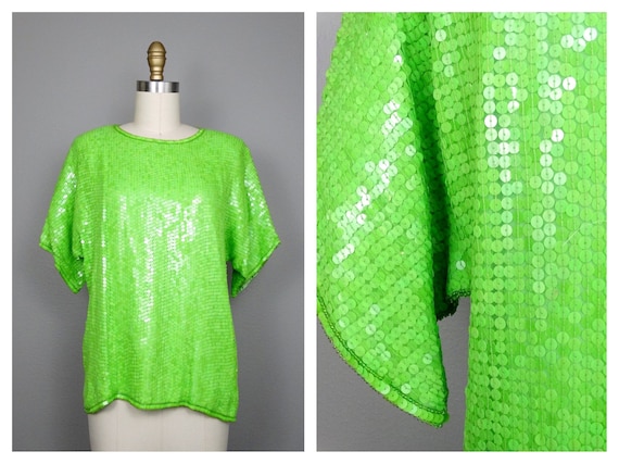 Fully Sequined Neon Green Top / Lime Green Sequin