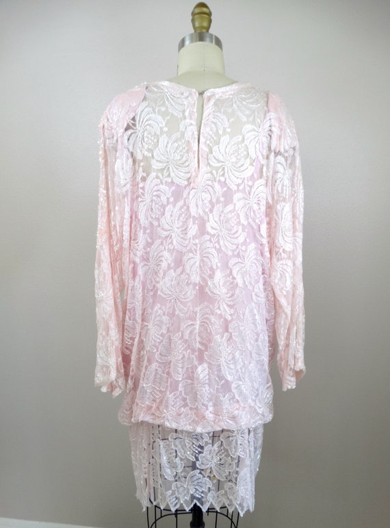 70s 80s Pink Lace Beaded Iridescent Sequined Tuni… - image 5