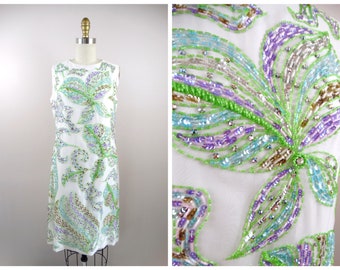 Vintage 60s Crystal Beaded Dress • Dynasty Rhinestone Embellished Gown