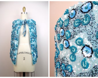 Couture Sequined Beaded Bridal Cape // Something Blue Sequin Embellished Bridal Capelet