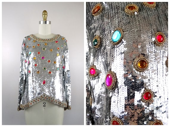 1990s Glam Jewel Embellished Beaded Sequined Desi… - image 1