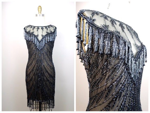 Bob Mackie Fringe Beaded Mini Dress // Designer C… - image 1