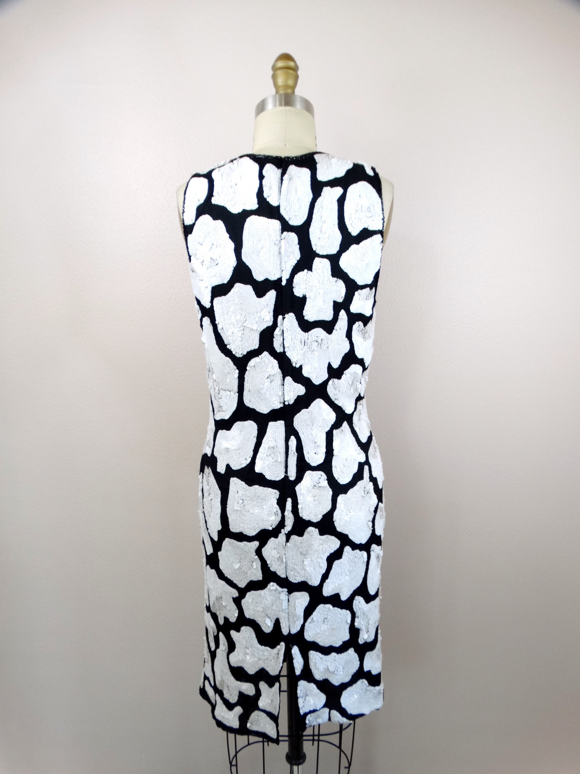 cow print sequin dress RARE Cow Print Sequin Dress / Black and White Animal Print Dress