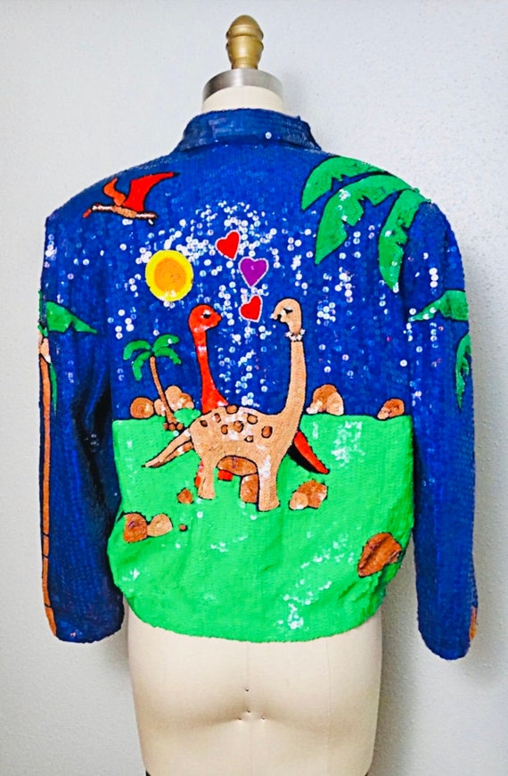 RARE 80s Sequin Jacket // Abstract Dino Lovers Em… - image 4