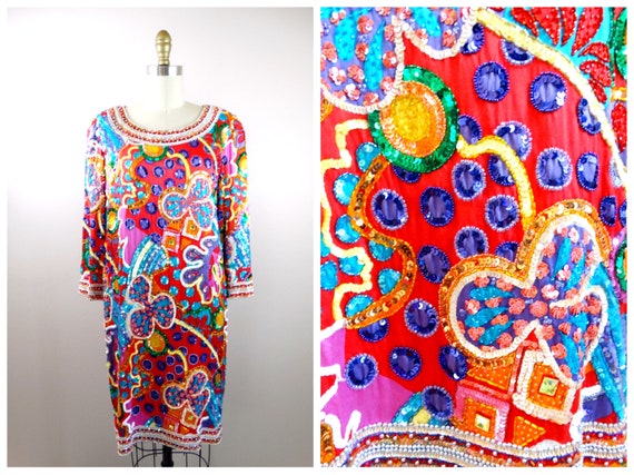 Funky u0026 Fabulous Sequin Beaded Dress / Psychedelic Vintage - Etsy