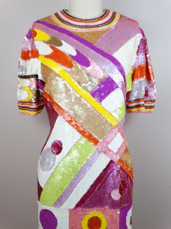 RARE Sequin Couture Dress / Vintage Beaded Sequin… - image 2