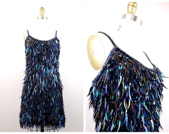 Vintage Fringe Sequin Mini Dress, Party Cocktail Dress