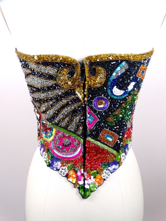 Ornate Jewel Beaded Couture Vintage Bustier // Wh… - image 7