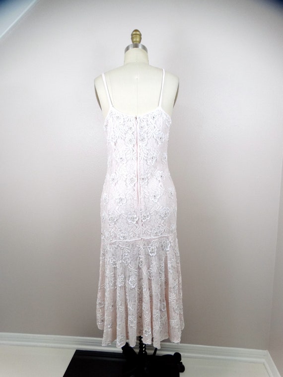 70s Blush Pink Lace Pearl Beaded Sequined Dress /… - image 5