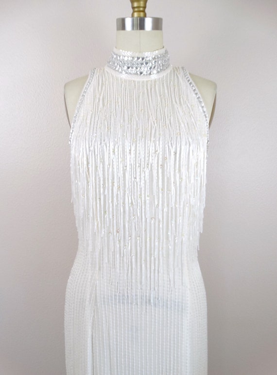 Fringed Beading Dress / White Fringe Beaded Dress… - image 4