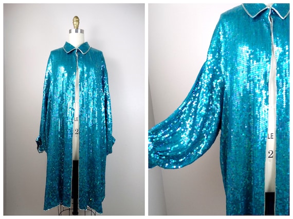 Bright Glam Sequined Beaded Kimono Blouse / Electr