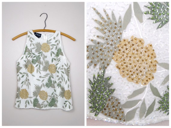 VTG Pineapple Beaded Top // Tropical Island Fruit