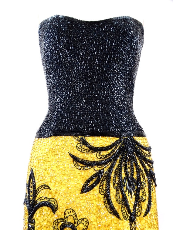 Bob Mackie Beaded Dress • Hand Embellished Black … - image 2