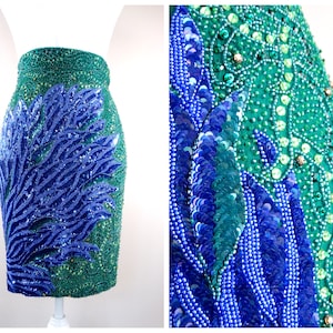 1990s Couture Crystal Beaded Skirt // Haute Vintage Runway Designer Sequin Embellished Rhinestone Encrusted Dress Skirt by GENNY in Italy