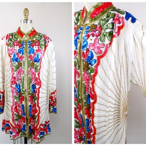 STUNNING Gold Beaded Sequin Duster / Art Deco White Long Jacket / Bright Pink Blue and Green Sequined Open Kaftan O/S