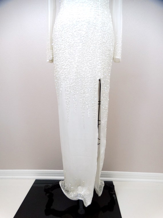 Vintage Sequined Beaded Wedding Dress / Iridescen… - image 3