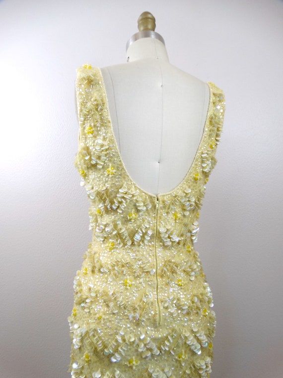 60s Iridescent Yellow Paillette Gown / Midcentury… - image 9