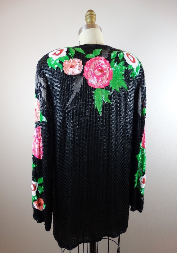 M/L Elegant Sequin Floral Sheer Silk Cardigan / H… - image 7