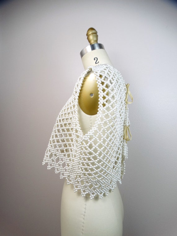 RARE 50s Pearl Beaded Caged Crop Top // Sheer Bea… - image 8