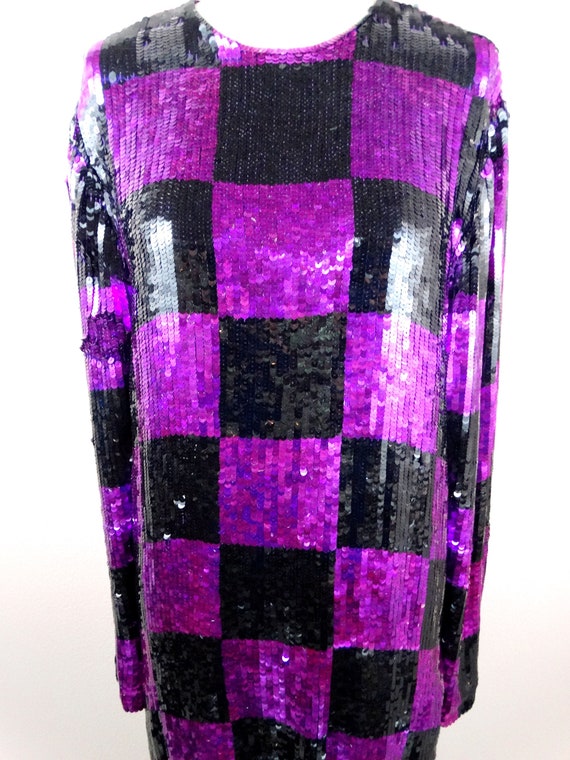 RETRO Vintage Sequin Tunic / Magenta Pink Purple … - image 6