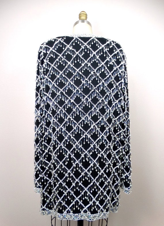 HEAVY Teardrop Fringe Beaded Jacket / Clear Bead Embe… Gem