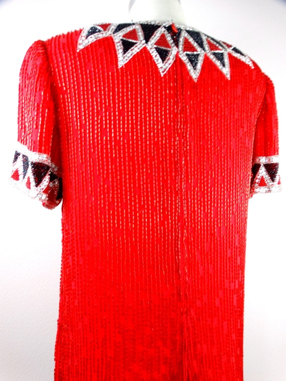 Bob Mackie Beaded Dress // Vintage Red Silk Fring… - image 8