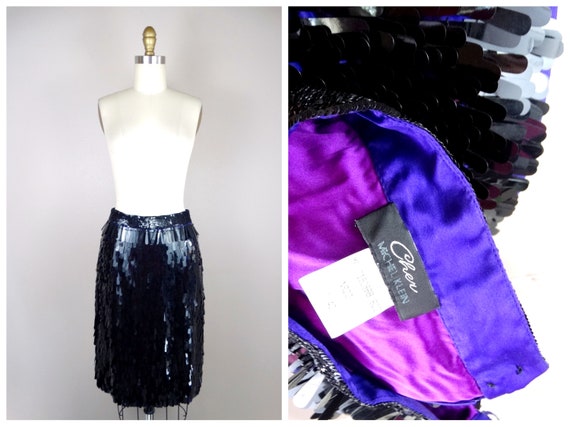 French Haute Couture Paillette Sequined Skirt // … - image 1