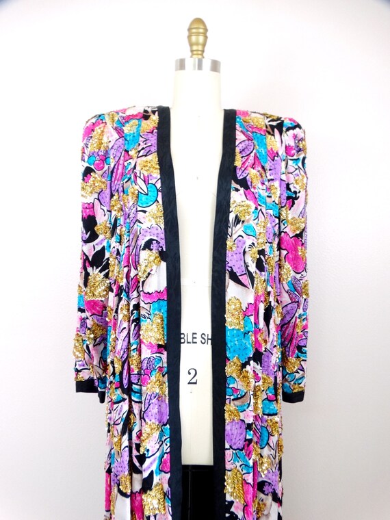 COUTURE Glam Sequined Duster / Pink Blue & Gold S… - image 3